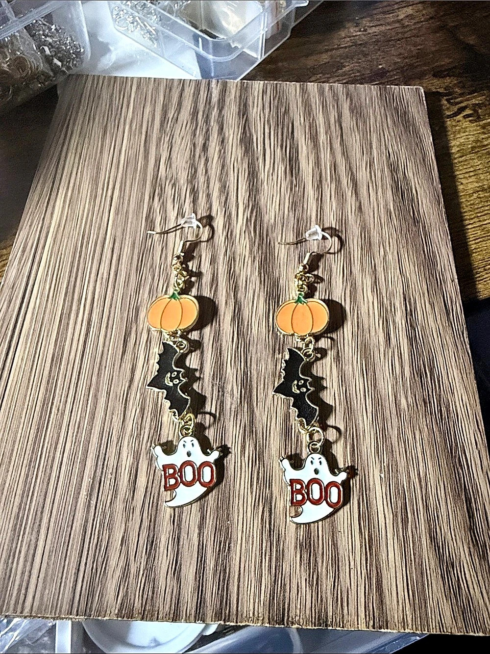 Halloween Pumpkin Bat Boo Dangle Earrings
